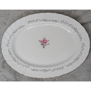 ROYAL SWIRL Fine China of Japan 14" Oval Serving Turkey Platter Gray Silver #2